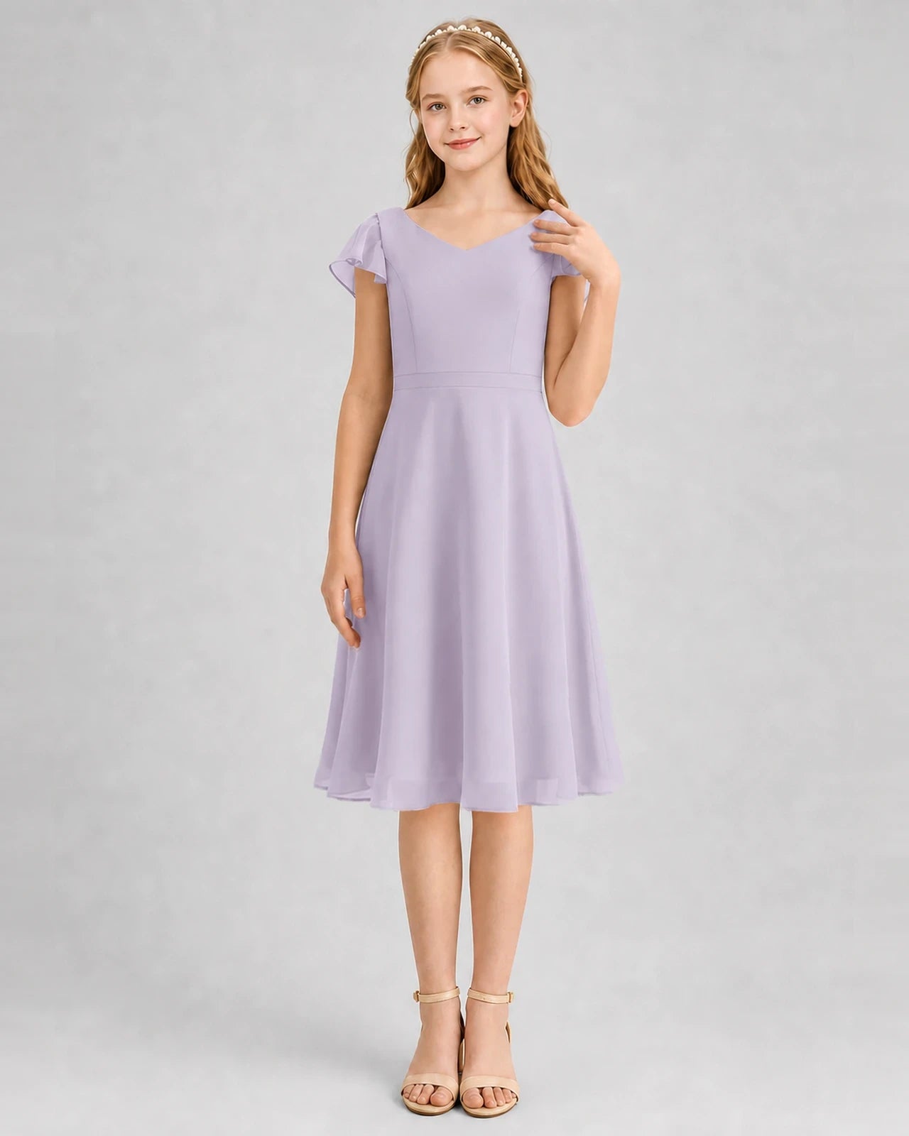 Lavender Chiffon A-Line Junior Bridesmaid Dresses Front View