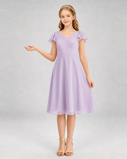 Lavender Chiffon V-Neck A-Line Junior Bridesmaid Dresses