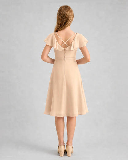 Peach Chiffon A-line Junior Bridesmaid Dresses Back View