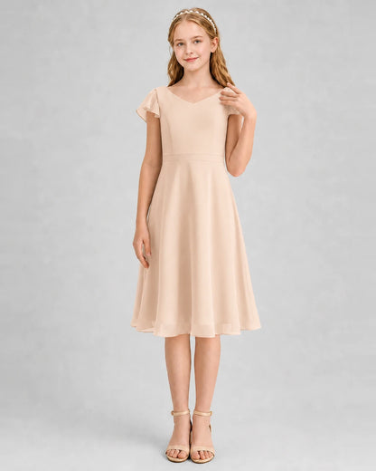 Peach Chiffon A-Line Junior Bridesmaid Dresses Front View