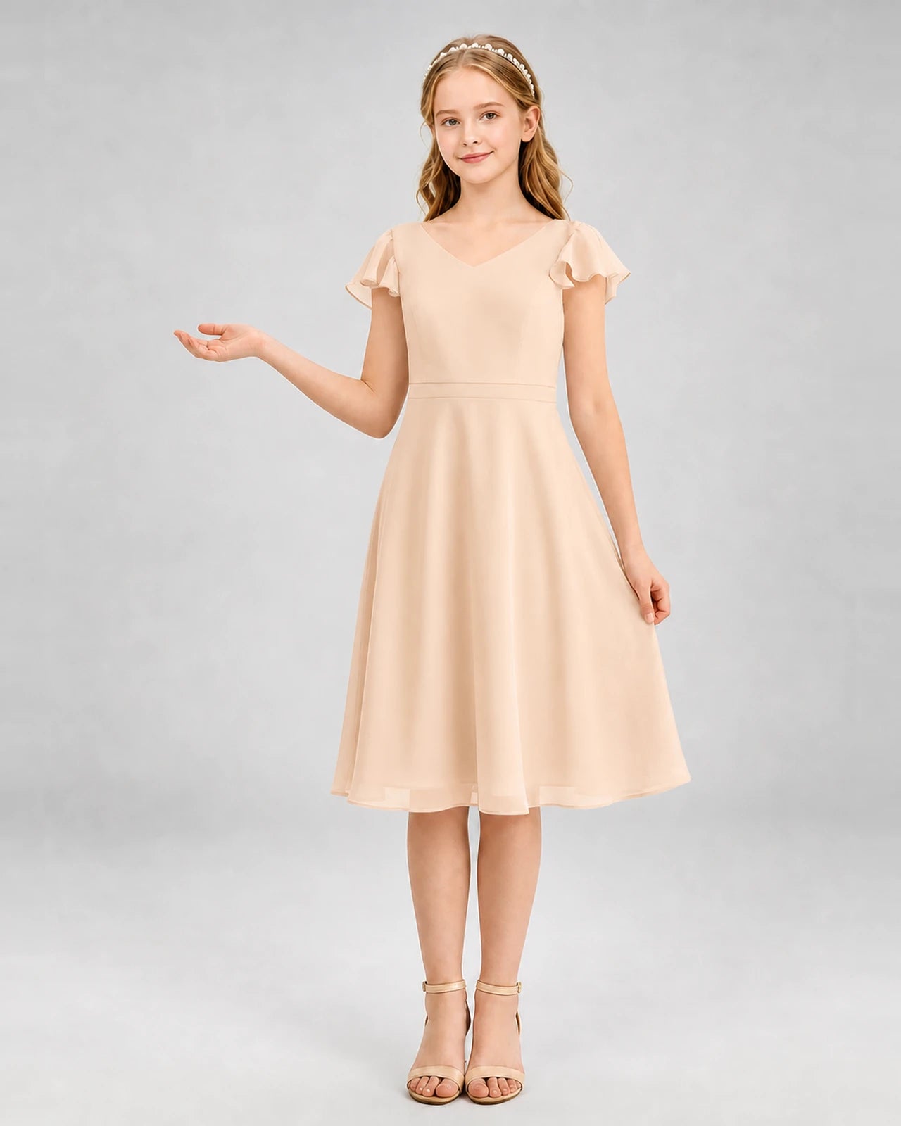 Peach Chiffon A-Line Junior Bridesmaid Dresses