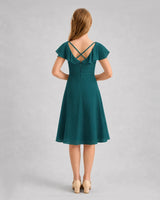 Peacock Chiffon A-line Junior Bridesmaid Dress Back View