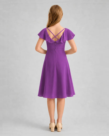 Purple Chiffon A-line Junior Bridesmaid Dresses Back View