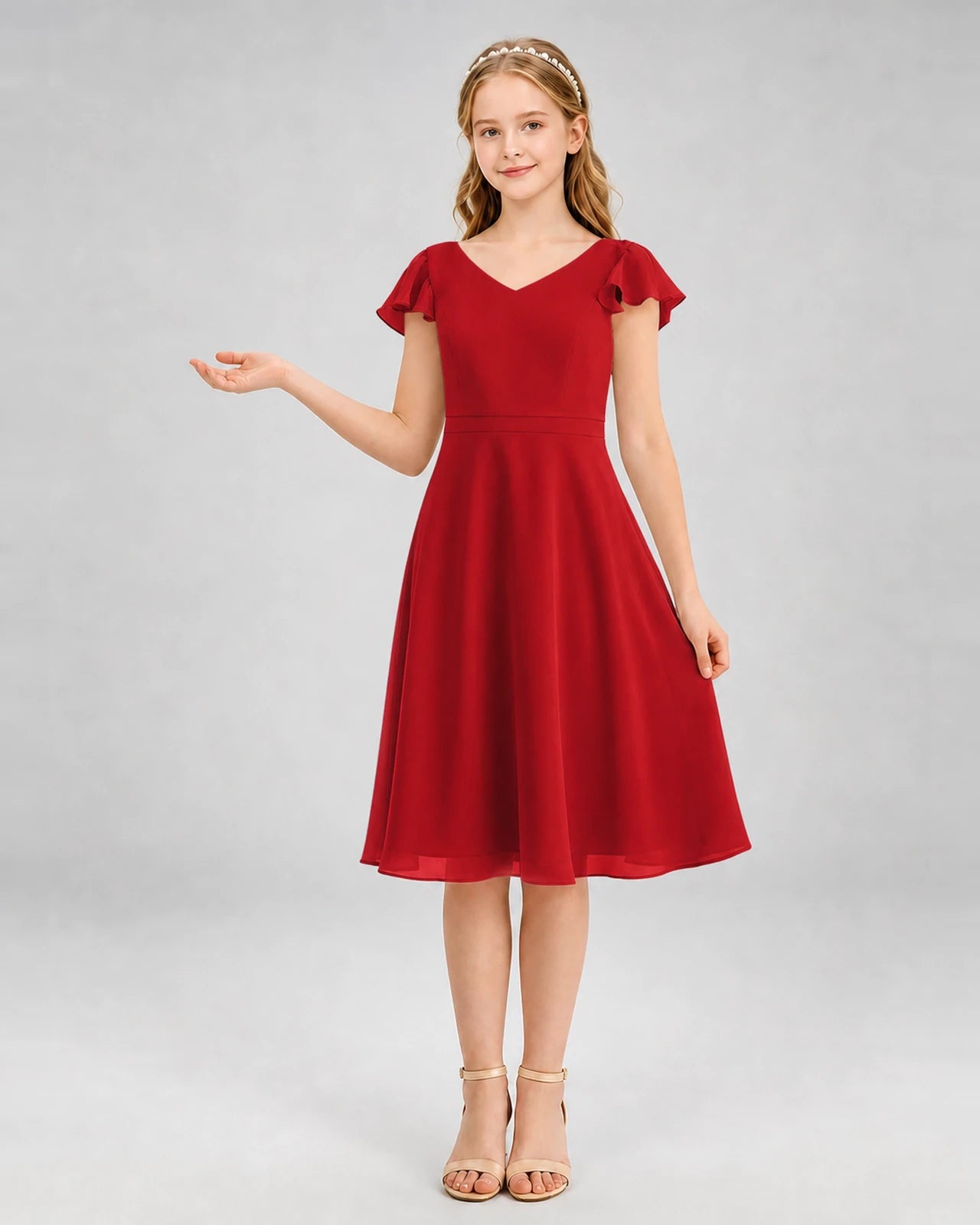 Red Chiffon A-line Junior Bridesmaid Dresses