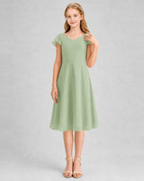 Sage Green Chiffon V-Neck A-Line Junior Bridesmaid Dresses Front View