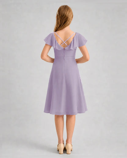 Wisteria Chiffon Flutter Sleeve Junior Bridesmaid Dresses Back View