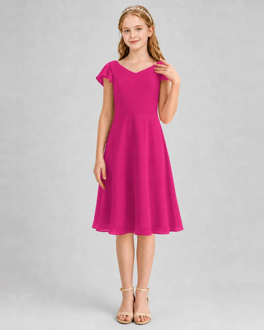 Hot Pink Chiffon A-line Junior Bridesmaid Dresses Front View