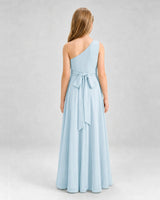 Baby Blue Chiffon One-Shoulder Junior Bridesmaid Dress Back View