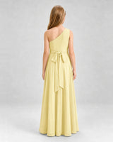 Daffodil Chiffon One-Shoulder Junior Bridesmaid Dresses Back View