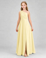 Daffodil Chiffon One-Shoulder Junior Bridesmaid Dresses Front View