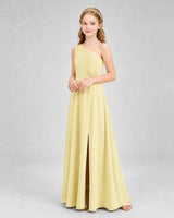 Daffodil Chiffon One Shoulder Junior Bridesmaid Dresses Side View