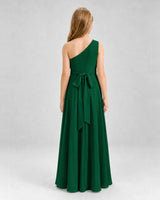 Dark Green Chiffon One-Shoulder Junior Bridesmaid Dresses Back View