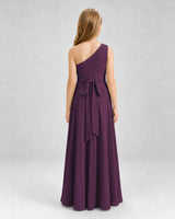 Grape Chiffon One-Shoulder Junior Bridesmaid Dresses Back View