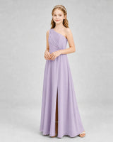 Lavender Chiffon One-Shoulder Junior Bridesmaid Dress Side View