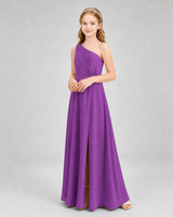Purple Chiffon One-Shoulder Junior Bridesmaid Dress Side View