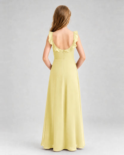 Daffodil Chiffon Ruffle A-Line Junior Bridesmaid Dresses Back View