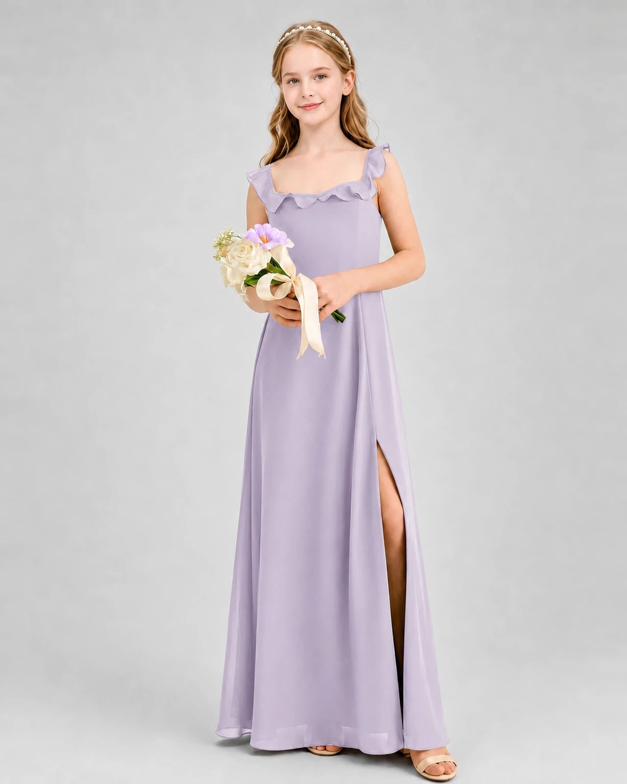 Lavender Chiffon A-Line Junior Bridesmaid Dresses