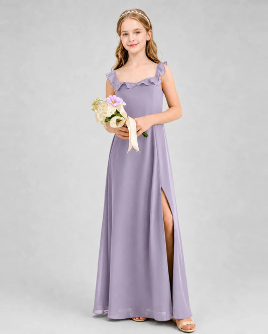 Wisteria Chiffon Ruffled Square Neck Junior Bridesmaid Dresses
