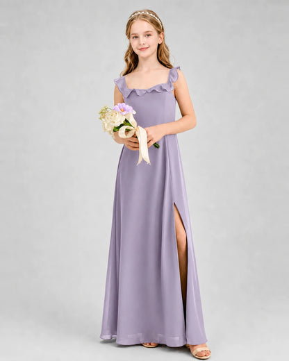 Wisteria Chiffon Ruffled Square Neck Junior Bridesmaid Dresses