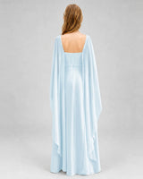 Baby Blue Satin Cape Sleeve Junior Bridesmaid Dresses Back View