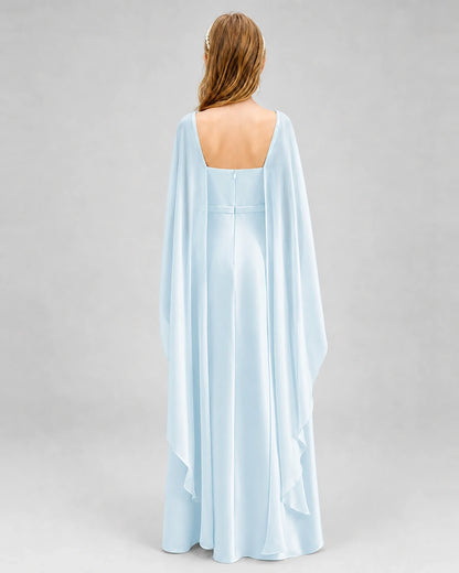 Dideyttawl Satin Junior Bridesmaid Dress with Detachable Chiffon Cape