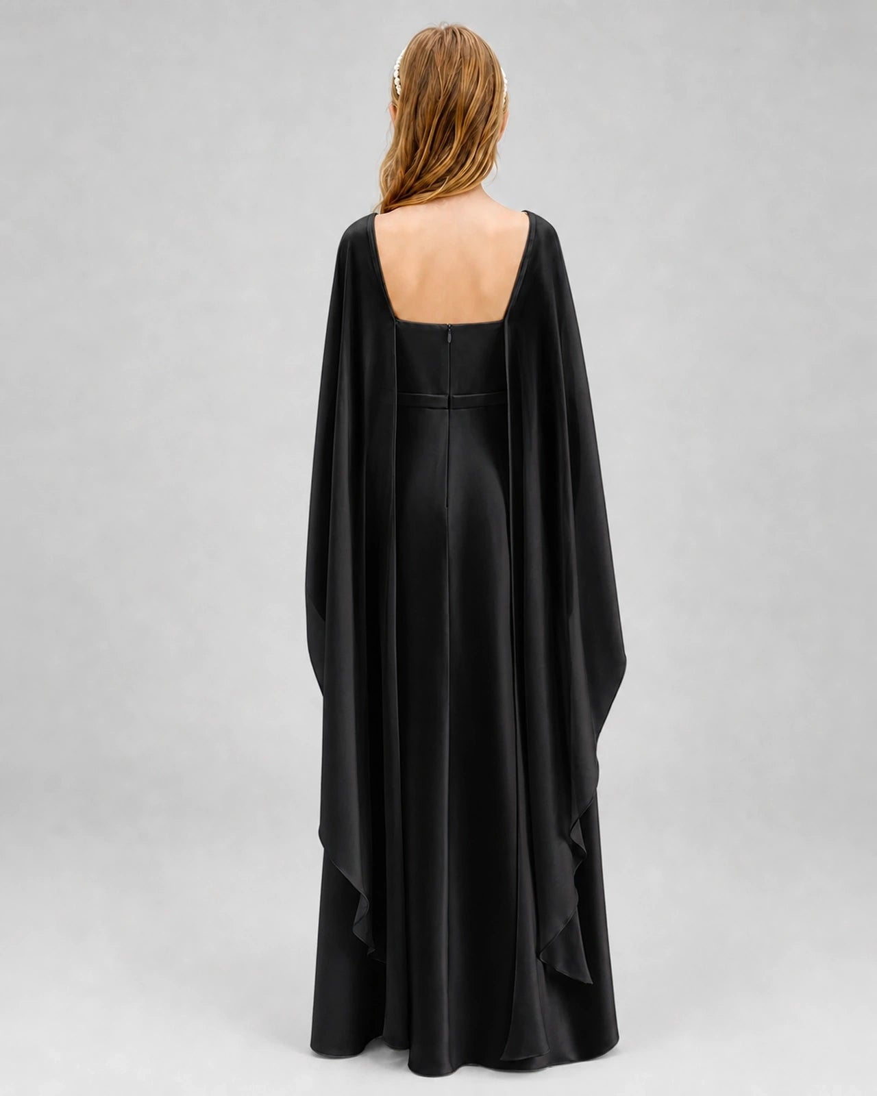 Dideyttawl Satin Junior Bridesmaid Dress with Detachable Chiffon Cape