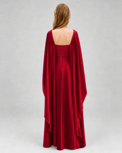 Dideyttawl Satin Junior Bridesmaid Dress with Detachable Chiffon Cape