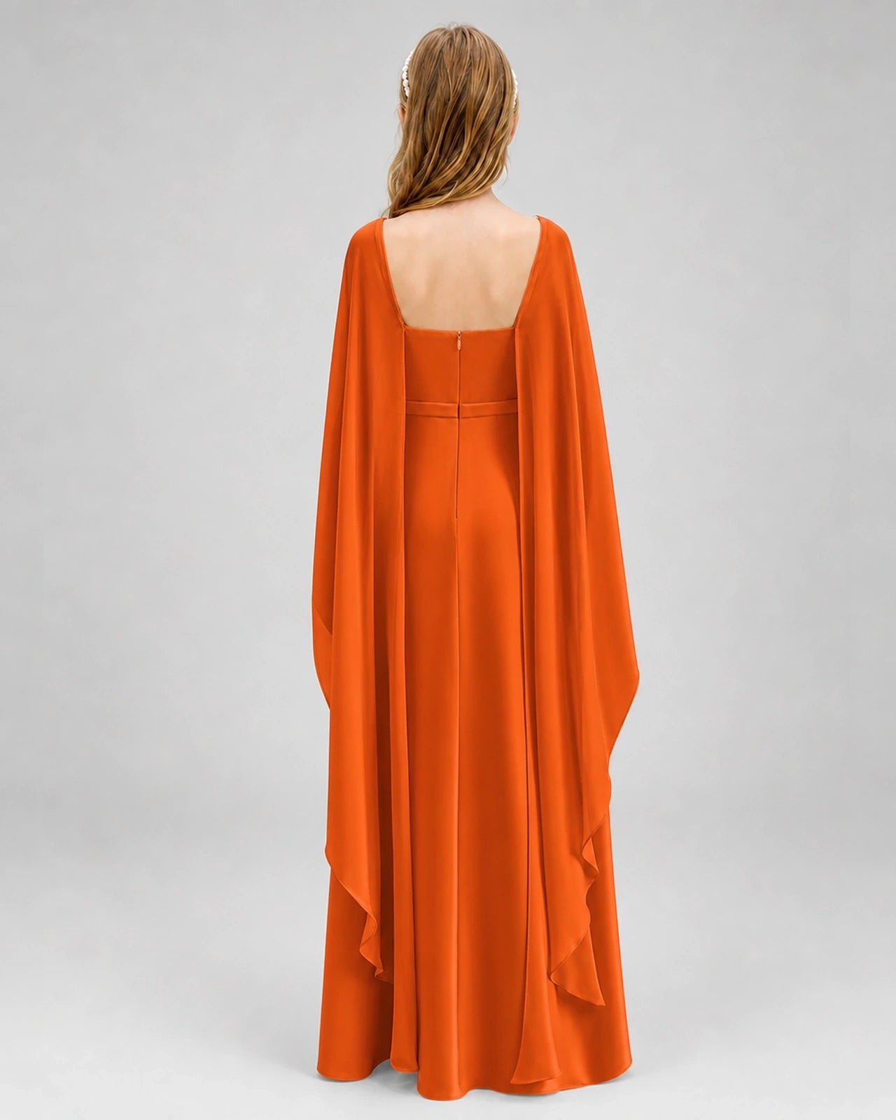 Dideyttawl Satin Junior Bridesmaid Dress with Detachable Chiffon Cape