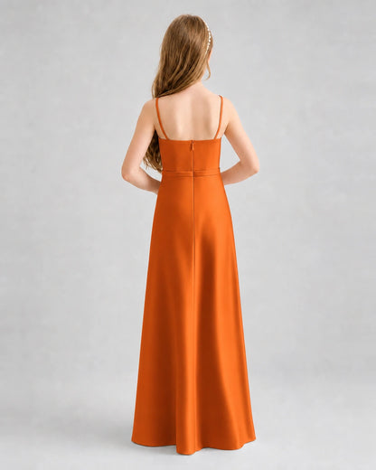 Dideyttawl Satin Junior Bridesmaid Dress with Detachable Chiffon Cape