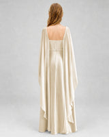 Champagne Satin Cape Sleeve Junior Bridesmaid Dresses Back View