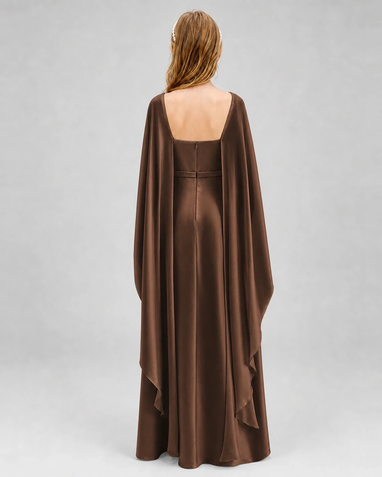 Dideyttawl Satin Junior Bridesmaid Dress with Detachable Chiffon Cape