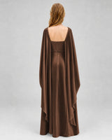 Chocolate Satin Cape Sleeve Junior Bridesmaid Dresses Back View