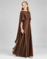 Chocolate Satin Cape Junior Bridesmaid Dresses Front View