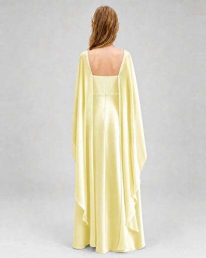 Dideyttawl Satin Junior Bridesmaid Dress with Detachable Chiffon Cape