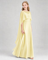 Daffodil satin cape-style junior bridesmaid dress, front view
