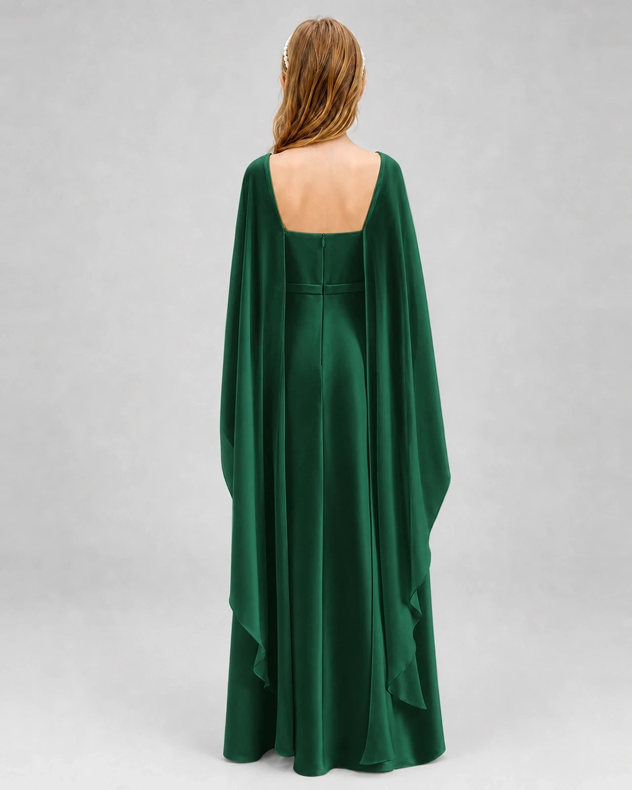Dideyttawl Satin Junior Bridesmaid Dress with Detachable Chiffon Cape