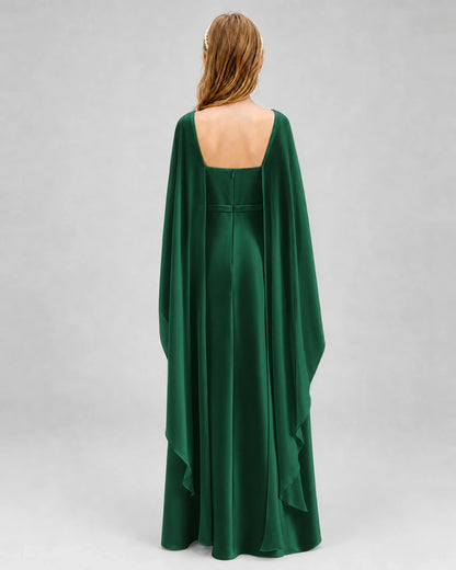 Dideyttawl Satin Junior Bridesmaid Dress with Detachable Chiffon Cape