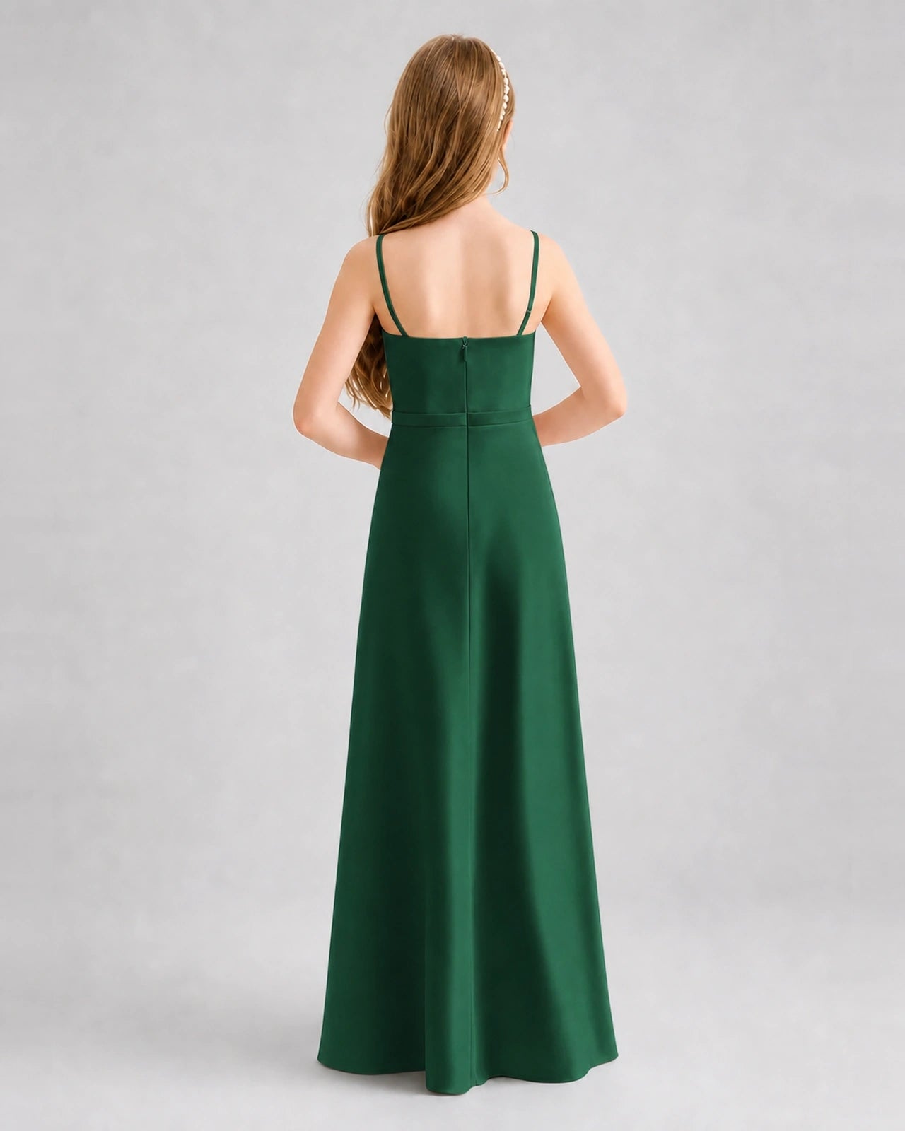 Dideyttawl Satin Junior Bridesmaid Dress with Detachable Chiffon Cape