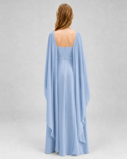 Dideyttawl Satin Junior Bridesmaid Dress with Detachable Chiffon Cape
