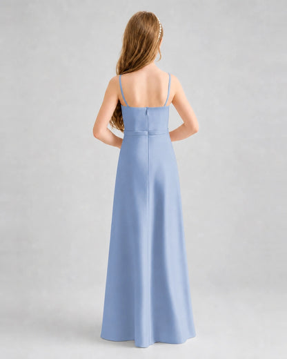 Dideyttawl Satin Junior Bridesmaid Dress with Detachable Chiffon Cape