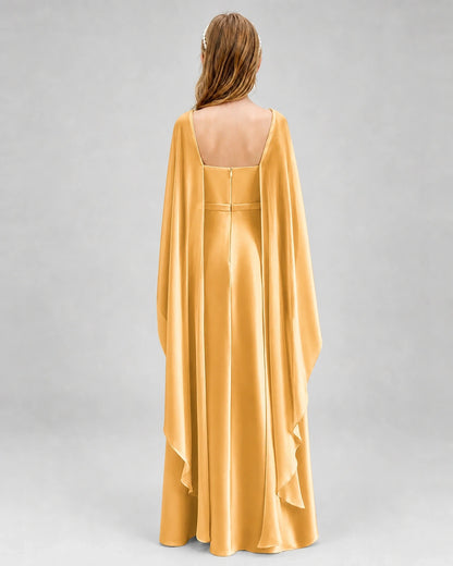 Dideyttawl Satin Junior Bridesmaid Dress with Detachable Chiffon Cape