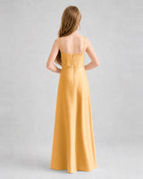 Gold Satin A-Line Junior Bridesmaid Dresses Back View