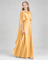Gold Satin A-Line Junior Bridesmaid Dresses Front View
