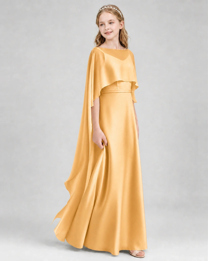 Gold Satin A-Line Junior Bridesmaid Dresses Front View