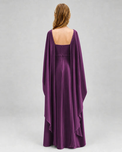 Dideyttawl Satin Junior Bridesmaid Dress with Detachable Chiffon Cape