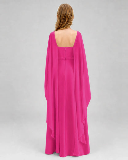 Dideyttawl Satin Junior Bridesmaid Dress with Detachable Chiffon Cape