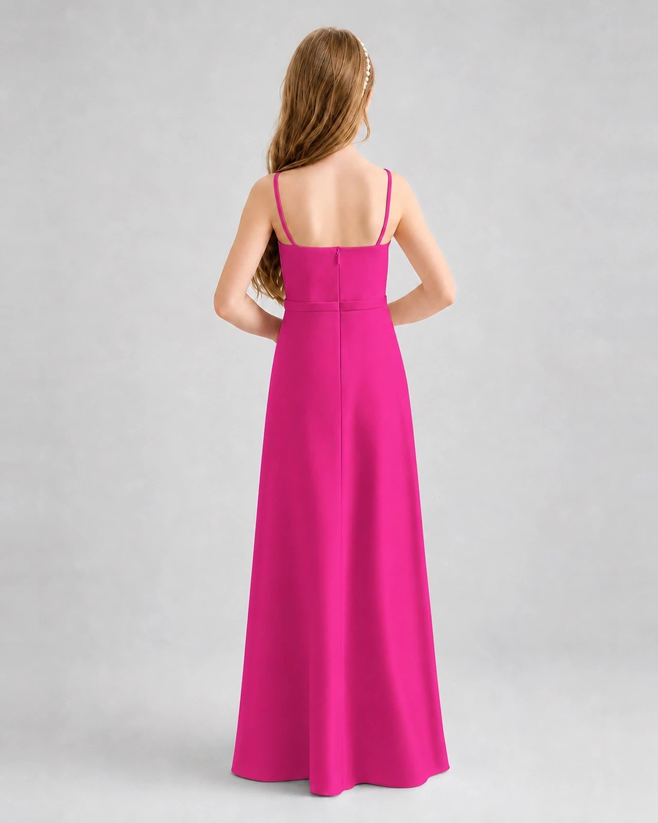 Dideyttawl Satin Junior Bridesmaid Dress with Detachable Chiffon Cape
