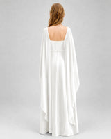 Ivory Satin Cape Sleeve Junior Bridesmaid Dresses Back View