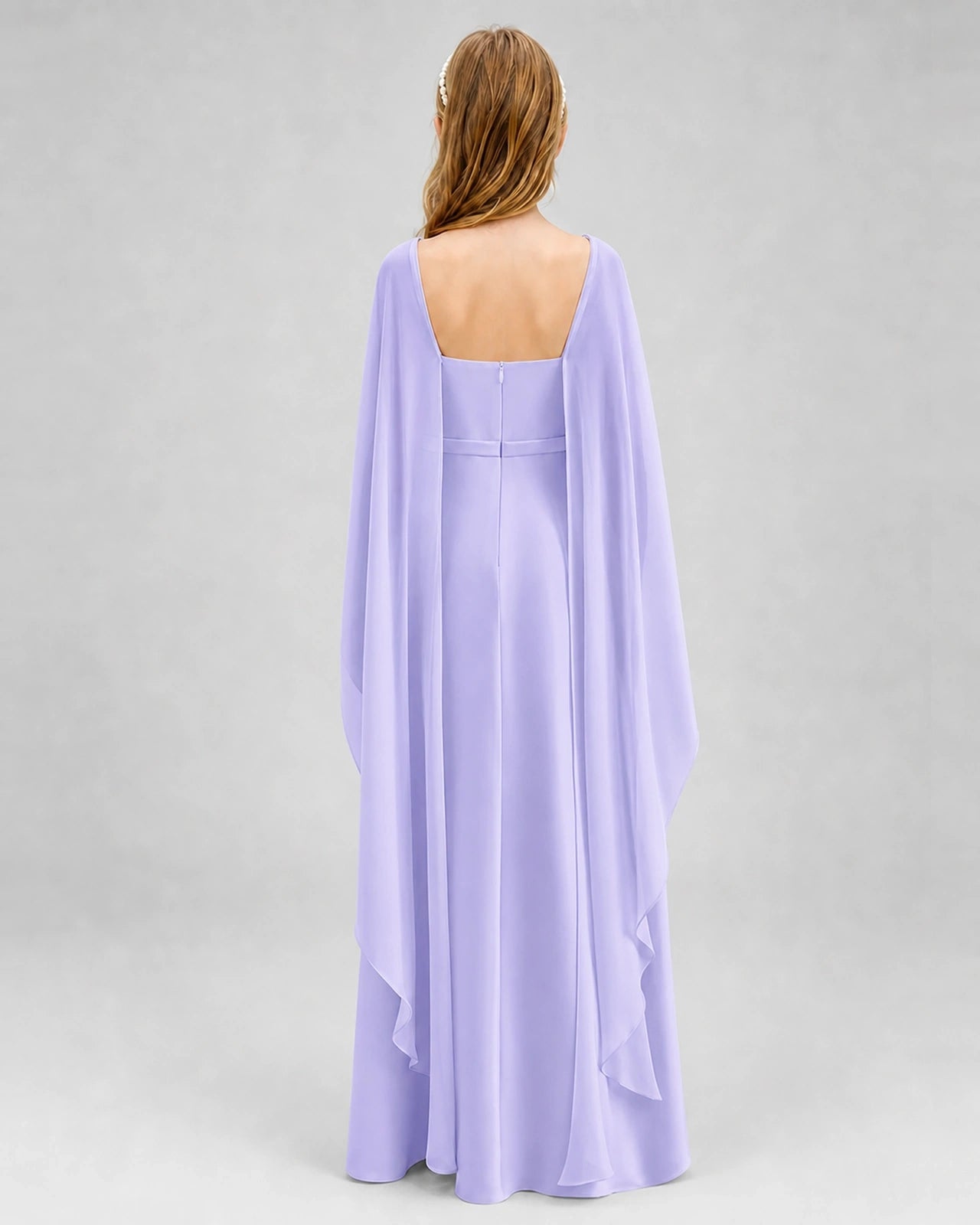 Dideyttawl Satin Junior Bridesmaid Dress with Detachable Chiffon Cape