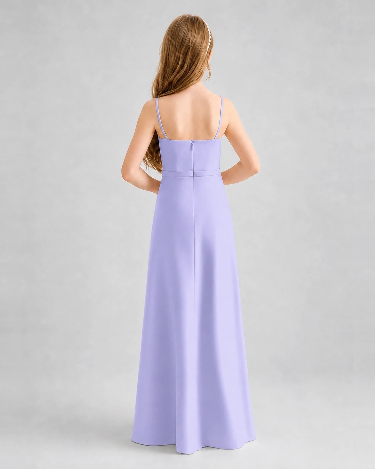 Dideyttawl Satin Junior Bridesmaid Dress with Detachable Chiffon Cape